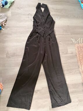 Lulu's Black Halter Vest Wide-Leg Jumpsuit